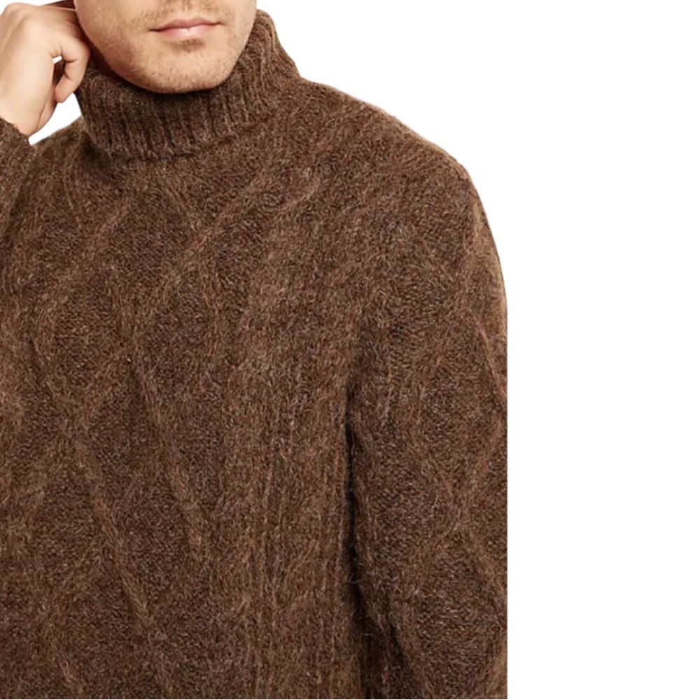Express Wool Cable Knit Turtleneck Sweater Brown XL - Picture 8 of 14